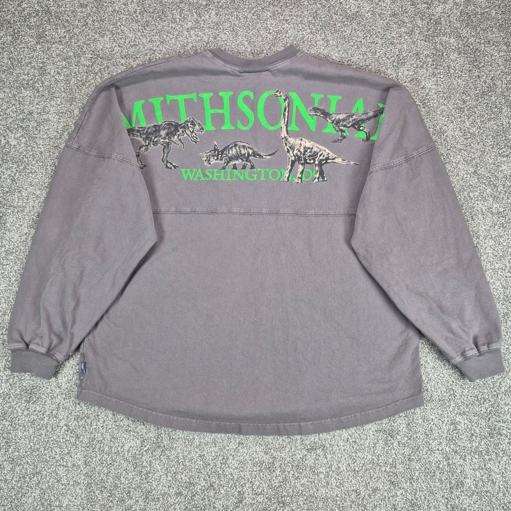 Spirit Jersey Smithsonian Museum Shirt Mens Large Gray Dinosaur Long Sleeve